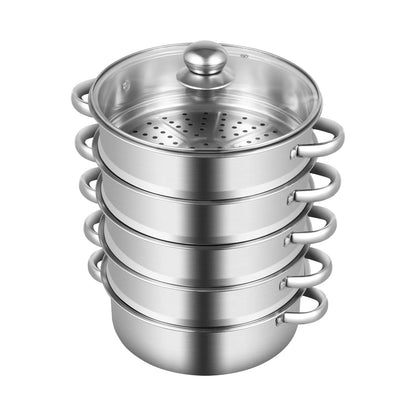 32CM Stainless Steel Steamer Pot 5-Tier Large Steaming Pot Cookware W/Lid & Handle for Vegetable, Dumpling, Stock, Sauce