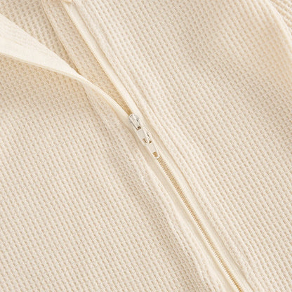 2024-09-07 Lioraitiin Newborn Baby Fall Footed Romper Solid Color Waffle Long Sleeve Crew Neck Zipper Jumpsuit with Hat