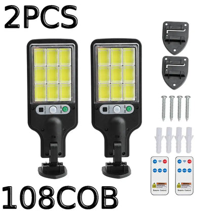 FAMCDC 4 Pack Solar Street Lights 108 COB LED Outdoor Wall Lights with Remote Control and Motion Sensor Adjustable 3 Modes Suita
