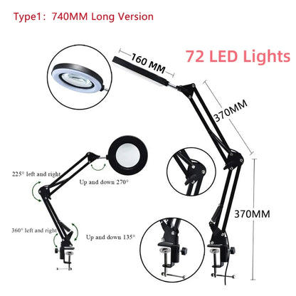 72LED 8X/10X NEW Illuminated Magnifier USB 3 Colors LED Magnifying Glass for Soldering Iron Repair/Table Lamp/Skincare Beauty