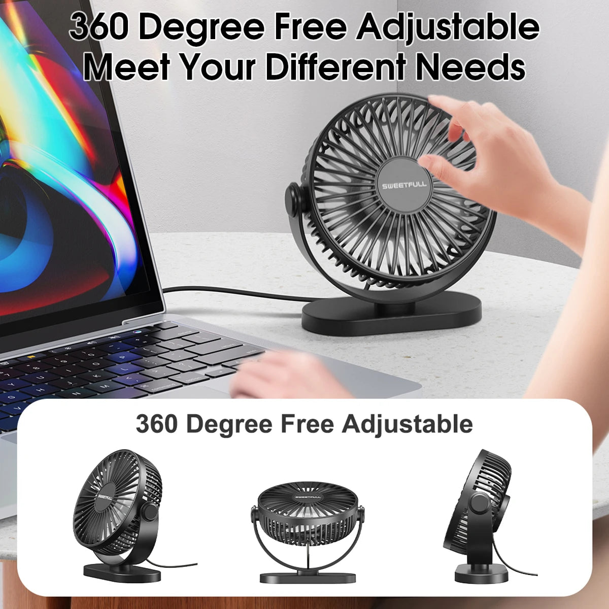 Desktop Wall Mounted Mini Electric Fan Mute 3 Speed Adjustment Portable USB Fan For Home Desk Office