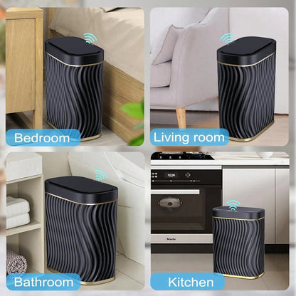 Smart Motion Sensor Trash Can, 2.6 Gallon Small Touchless Pop-Up Bin, Space Saving Waste Basket for Bathroom, Kitchen, Dorm & Bedroom, White