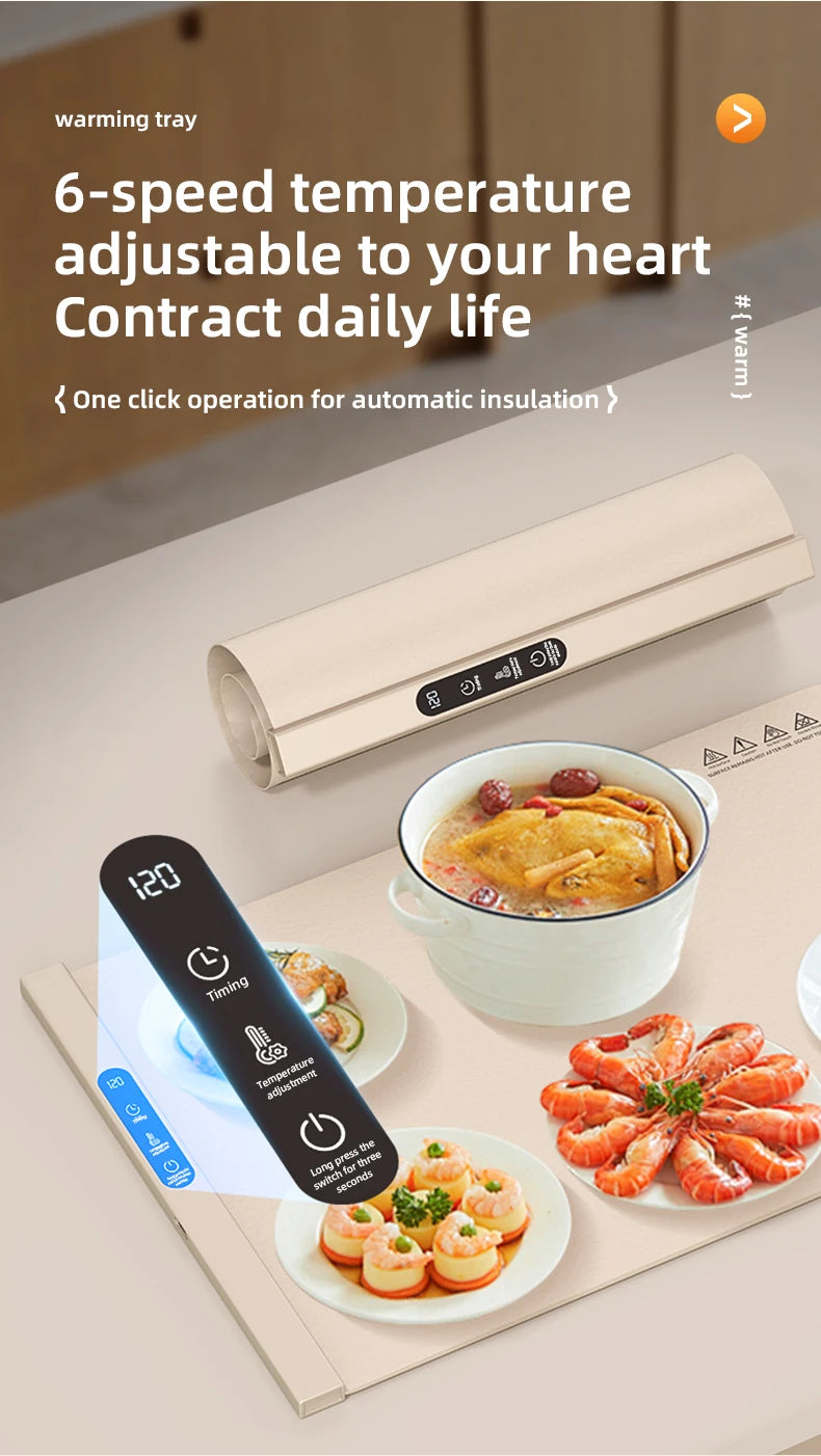 Electric Warming Tray Food Warmer Plate Foldable Portable Smart Food Fast Heating Mat Electric Warming Tray Food Warming Board