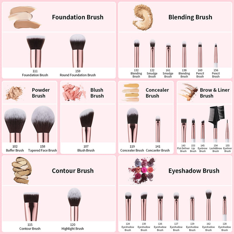 DUcare Professional Makeup Brushes 8-27Pcs Makeup Brush Full Set Foundation Eyeshadow Powder Synthetic Goat Hair Cosmetics Brush