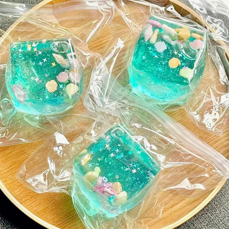 Squishy Ocean Shells Cube Stress Balls Squeeze Toy Transparent Maltose Cubes Fidget Toy Adult Sensory Stress Relief Fidget Toy