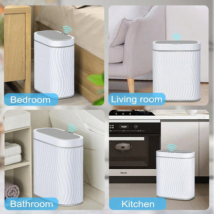 Smart Motion Sensor Trash Can, 2.6 Gallon Small Touchless Pop-Up Bin, Space Saving Waste Basket for Bathroom, Kitchen, Dorm & Bedroom, White