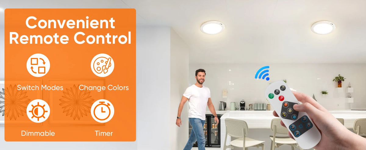 Rechargeable Motion Sensor Ceiling Light with Remote, Battery Operated Closet Light No Wiring, Wireless LED Shower Lights, 3 Colors Dimmable Indoor Overhead Lamp for Closet Shower Pantry Shed Hallway