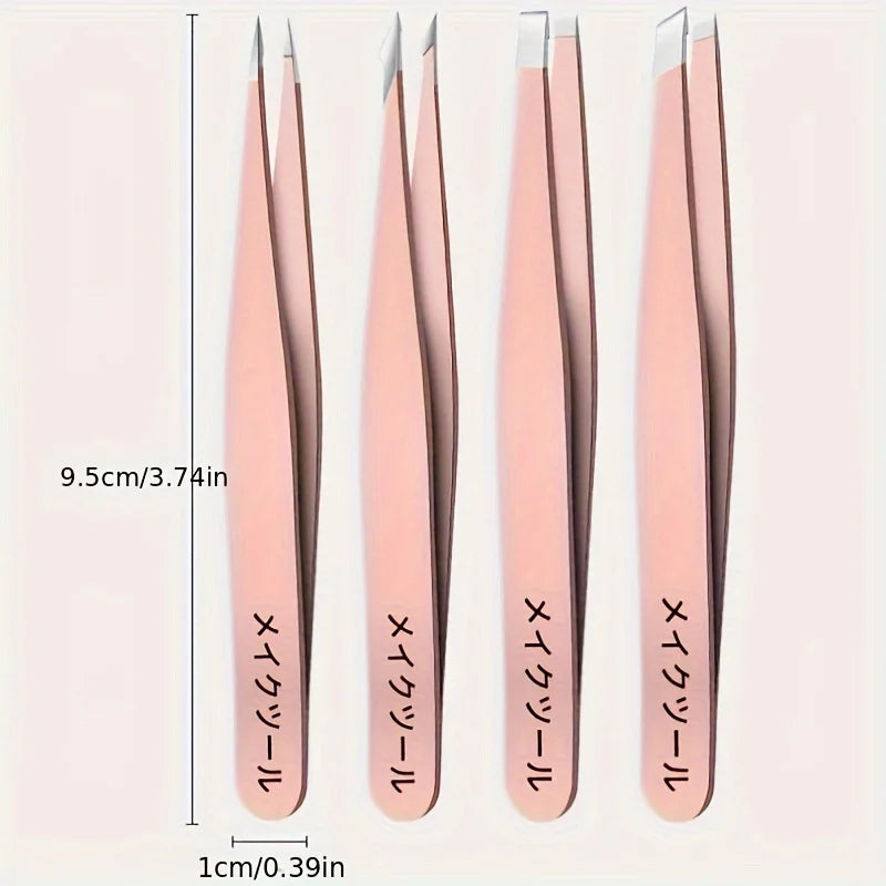 4pcs Set Professional Eyebrow Hair Removal Splinter Tweezers Set Perfect For Very Effortless and Relaxed to Remove