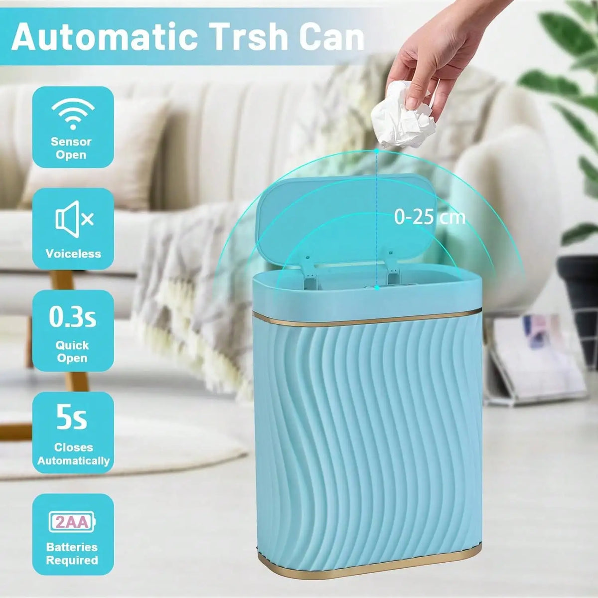 Smart Motion Sensor Trash Can, 2.6 Gallon Small Touchless Pop-Up Bin, Space Saving Waste Basket for Bathroom, Kitchen, Dorm & Bedroom, White