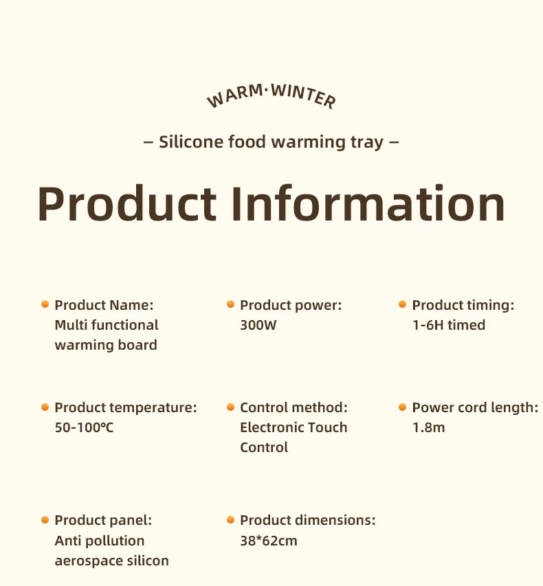 TINSOL Korean-Style Electric Silicone Food Warmer Pad Foldable Heating Tray Portable Buffet Warmer Pad 6 Temperature Settings