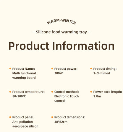 TINSOL Korean-Style Electric Silicone Food Warmer Pad Foldable Heating Tray Portable Buffet Warmer Pad 6 Temperature Settings