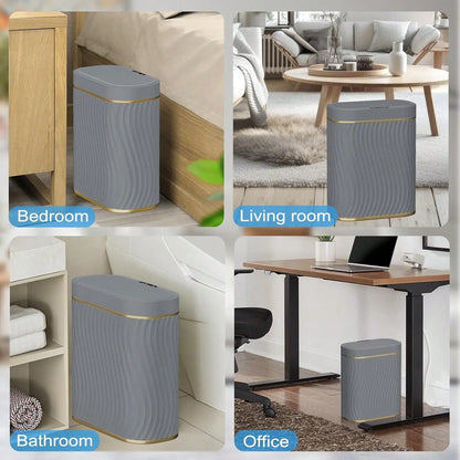 Smart Motion Sensor Trash Can, 2.6 Gallon Small Touchless Pop-Up Bin, Space Saving Waste Basket for Bathroom, Kitchen, Dorm & Bedroom, White