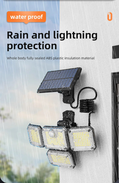 5000LM Outdoor Motion Sensor Lamp 333 LED IP65 Waterproof 4-Head Solar Power Light  Flood Lights 270° Lighting Range Outdoor Indoor Solar Garden Lamp With Adjustable Head Wide Lighting