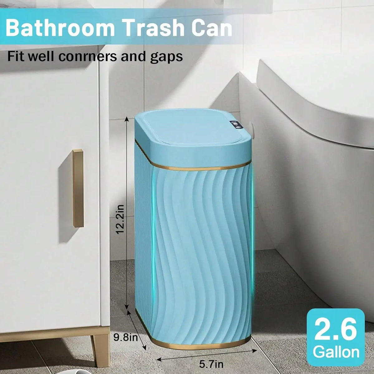 Smart Motion Sensor Trash Can, 2.6 Gallon Small Touchless Pop-Up Bin, Space Saving Waste Basket for Bathroom, Kitchen, Dorm & Bedroom, White