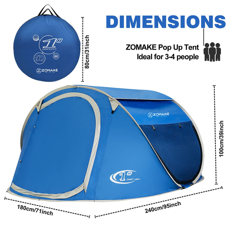 ZOMAKE Beach Tent Pop Up Large Automatic Instant Lightweight Hiking Camping Tent for 3 Person Waterproof  Tent  Foldable