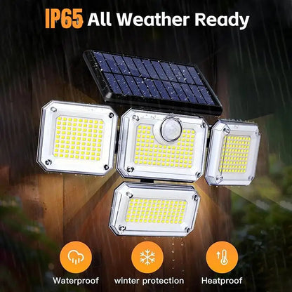 5000LM Outdoor Motion Sensor Lamp 333 LED IP65 Waterproof 4-Head Solar Power Light  Flood Lights 270° Lighting Range Outdoor Indoor Solar Garden Lamp With Adjustable Head Wide Lighting