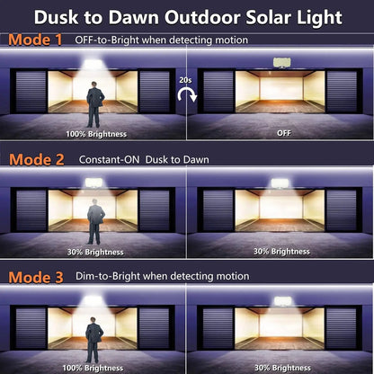 252LEDs Solar Lights Outdoor, IP65 Waterproof Solar Flood Lights with 16.4ft Cable, 3 Lighting Modes & Remote Control Motion Sensor Outdoor Light, LED Wall Lamp for Garden, Garage, Patio, Pathway