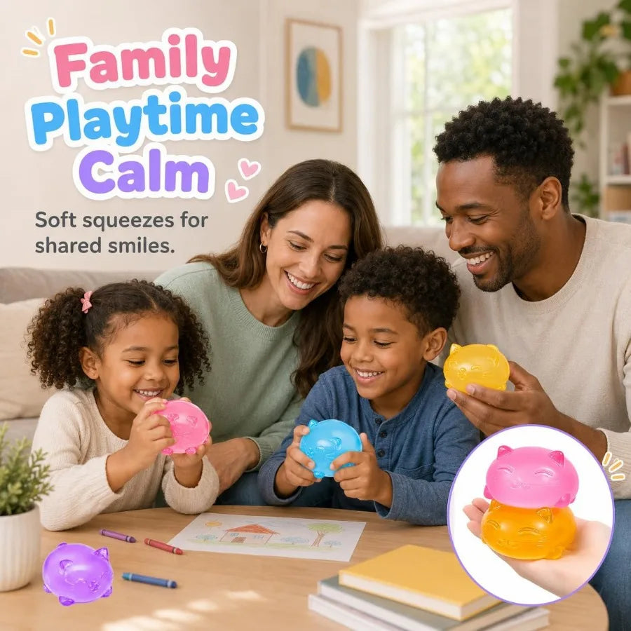 Gummy Kitty & Sugar Ball Designs, Anxiety Relief & Focus Toy, Maltose Filled Squeeze Cat Toys for Sensory Play, Sensory Fidget Toys for Adults, Kids, Christmas Gift, Slow Rising Squishy Stress Ball