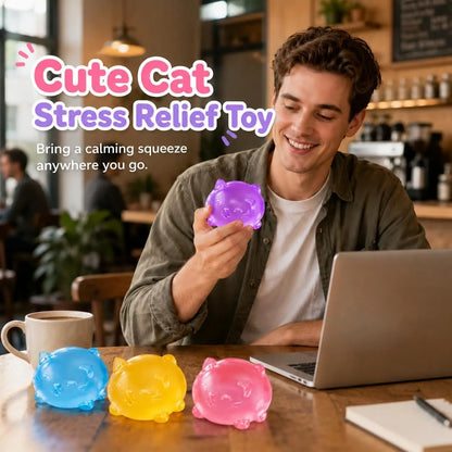 Gummy Kitty & Sugar Ball Designs, Anxiety Relief & Focus Toy, Maltose Filled Squeeze Cat Toys for Sensory Play, Sensory Fidget Toys for Adults, Kids, Christmas Gift, Slow Rising Squishy Stress Ball