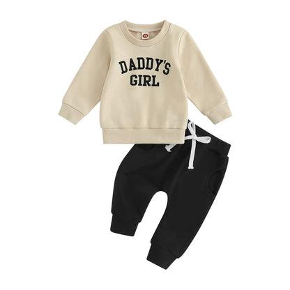 Citgeett Autumn Toddler Baby Girls Outfit Letters Print Long Sleeve Crew Neck Sweatshirt Elastic Waist Pants Fall Clothes
