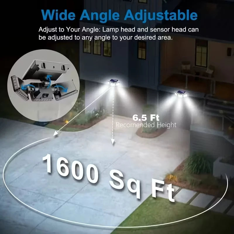1/2PCS 164LED Motion Sensor Outdoor Street Lights, Solar Lights IP65 Waterproof, 3 Heads Security Flood Lamp, 3 Mode, for Patio
