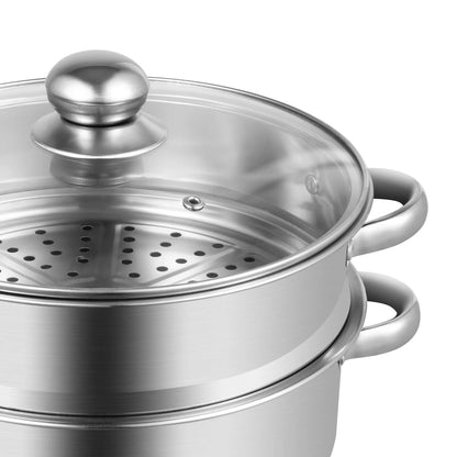 32CM Stainless Steel Steamer Pot 5-Tier Large Steaming Pot Cookware W/Lid & Handle for Vegetable, Dumpling, Stock, Sauce