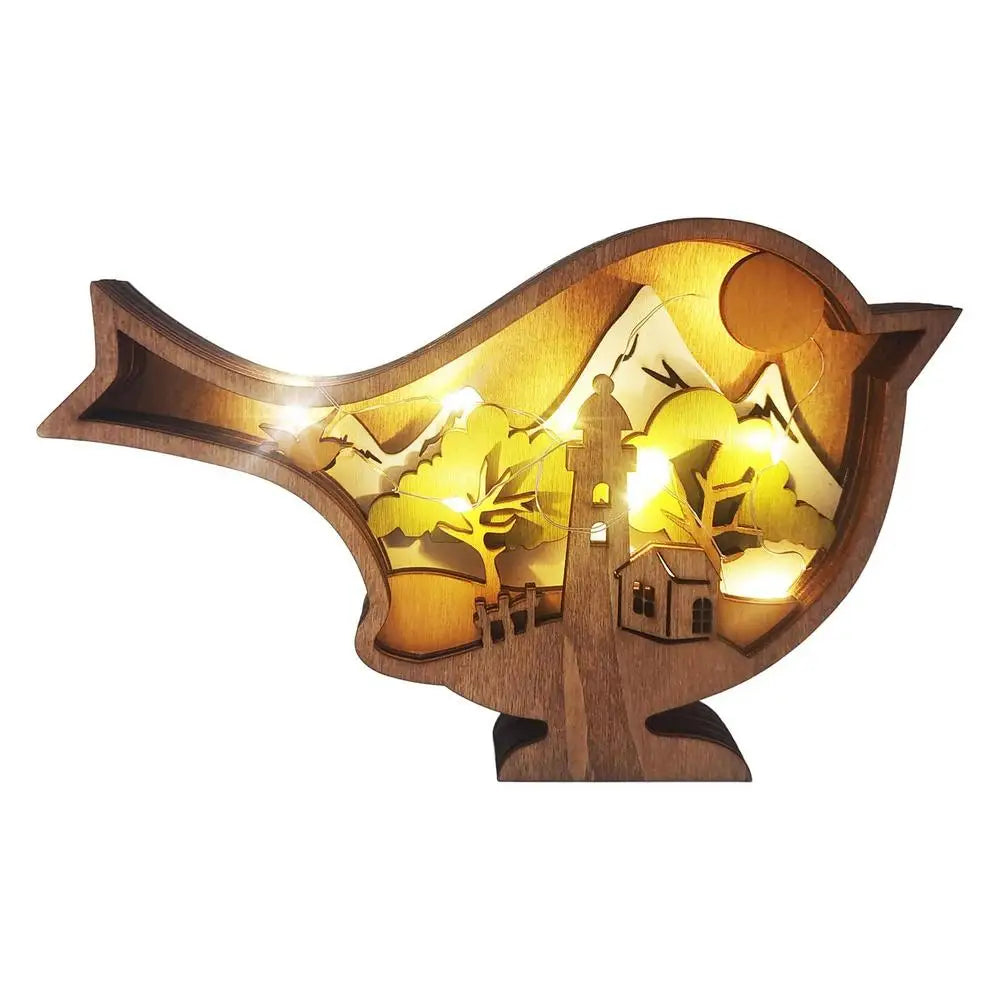 Easter Wooden Animal Ornaments LED Light 3D Hollow Carving Rabbit Home Room Decor Figurines Crafts Desktop Bedroom Decoration