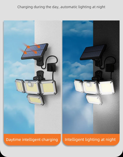 5000LM Outdoor Motion Sensor Lamp 333 LED IP65 Waterproof 4-Head Solar Power Light  Flood Lights 270° Lighting Range Outdoor Indoor Solar Garden Lamp With Adjustable Head Wide Lighting