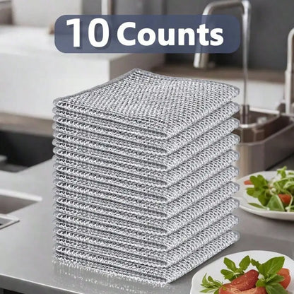 5/10/20Pcs Metal Wire Scouring Pads, Scratch‑Resistant Reusable Woven Cleaning Cloths Wet‑Dry Use For Pots Sink Stove Tableware Kitchen Use