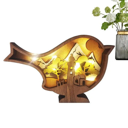 Easter Wooden Animal Ornaments LED Light 3D Hollow Carving Rabbit Home Room Decor Figurines Crafts Desktop Bedroom Decoration