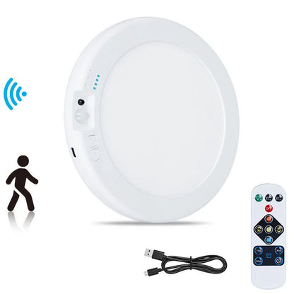 Rechargeable Motion Sensor Ceiling Light with Remote, Battery Operated Closet Light No Wiring, Wireless LED Shower Lights, 3 Colors Dimmable Indoor Overhead Lamp for Closet Shower Pantry Shed Hallway