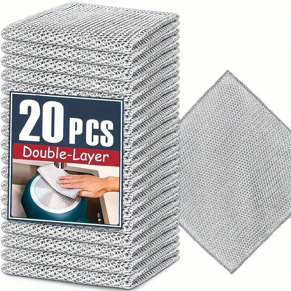 5/10/20Pcs Metal Wire Scouring Pads, Scratch‑Resistant Reusable Woven Cleaning Cloths Wet‑Dry Use For Pots Sink Stove Tableware Kitchen Use