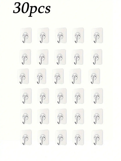 12/20/30/50/100pcs Strong Transparent Adhesive Wall Hooks - Casual Style, Easy To Install, No Drilling Required, Plastic Heart-Shaped Practical Hooks, Suitable For Kitchen And Bathroom, Bathroom Storage, Bathroom Decor, Autum