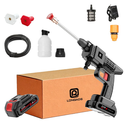 Cordless Pressure Washer, 30Bar Pressure Water Spray Gun, 21V Lithium Battery Lasts for 60 Min with Fully Charged, Portable High Pressure Car Washer for Car/Fence/Wall/Deck Cleaning