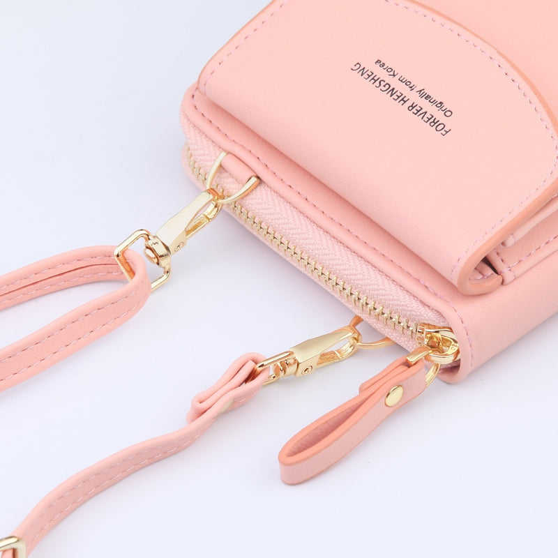 Women Shoulder Strap Purses Solid Color Leather Summer Bag Short Travel Mobile Phone Bag Card Holders Storage Wallet Flap Pocket