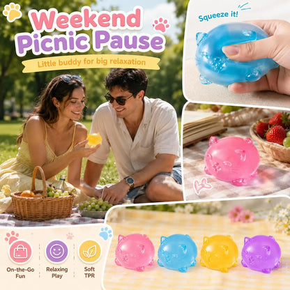 Gummy Kitty & Sugar Ball Designs, Anxiety Relief & Focus Toy, Maltose Filled Squeeze Cat Toys for Sensory Play, Sensory Fidget Toys for Adults, Kids, Christmas Gift, Slow Rising Squishy Stress Ball