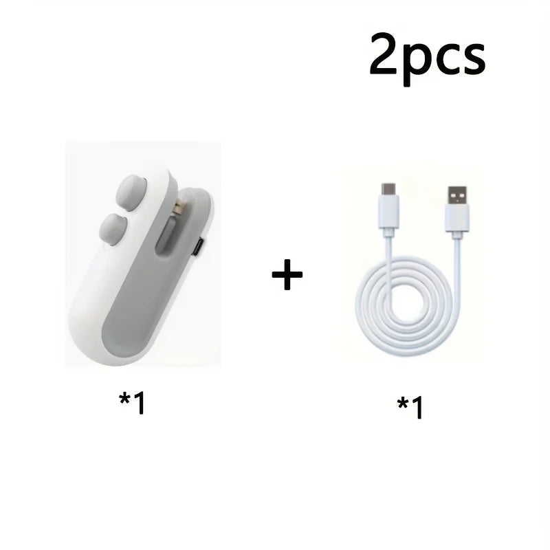 Silent & Portable Snack Bag Sealer (2-Pack with USB Cable). The Essential Chip Clip for Home and Camping. Reusable and Efficient