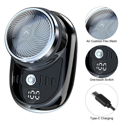 Men Mini Electric Travel Shaver USB Charging Face Beard Trimmer with Digital Display Rechargeable Shaver Washable Car Home Razor