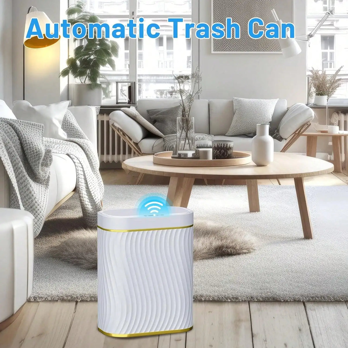 Smart Motion Sensor Trash Can, 2.6 Gallon Small Touchless Pop-Up Bin, Space Saving Waste Basket for Bathroom, Kitchen, Dorm & Bedroom, White