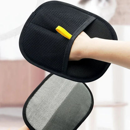 Portable Pet Hair Removal Gloves, 2-in-1 Mitts with Static Lint Brush, Washable & Reusable Dusting Glove for Dogs Cats Shedding Hair