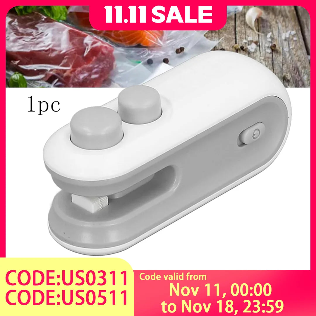 Silent & Portable Snack Bag Sealer (2-Pack with USB Cable). The Essential Chip Clip for Home and Camping. Reusable and Efficient