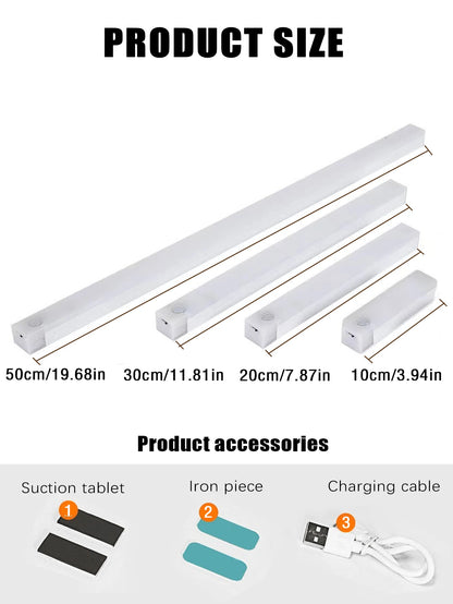 LED Motion Sensor Light Wireless LED Night Light Type C Rechargeable Light Cabinet Wardrobe Lamp Staircase Backlight For Kitchen
