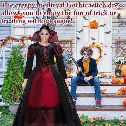 Vampire Queen Costume Halloween Dress Up Girls Royal Vampire Costume For Women Medieval Queen Halloween Dress Up With Necklace