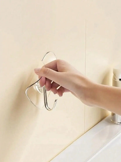 12/20/30/50/100pcs Strong Transparent Adhesive Wall Hooks - Casual Style, Easy To Install, No Drilling Required, Plastic Heart-Shaped Practical Hooks, Suitable For Kitchen And Bathroom, Bathroom Storage, Bathroom Decor, Autum