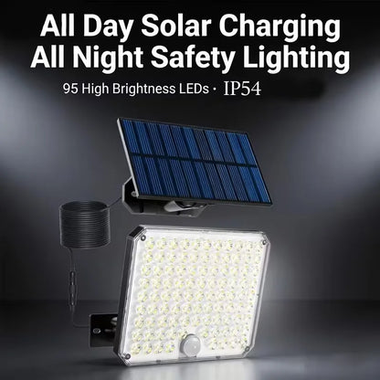 1/2Pack 95 LED Solar Security Lights Outdoor, Separated Solar Panel with Cable Motion Sensor Solar Flood Light, IP65 Waterproof Solar Wall Light for Yard Garage Patio Garden