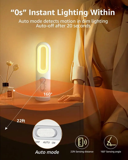 LED Motion Sensor Night Light Flashlight 2 in 1 Portable with Dusk to Dawn Sensor for Bedroom, Bathroom, Reading, Camping