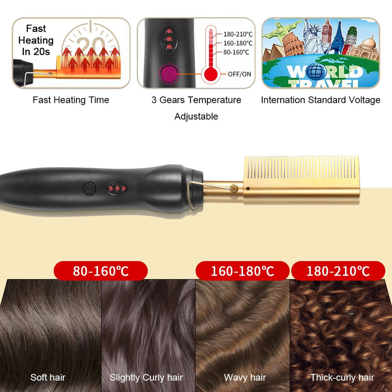 Copper Hot Comb Straightener for Wigs Afro Hair Heating Comb Straightening Brush Electric Pressing Comb Curler Hair Straightener