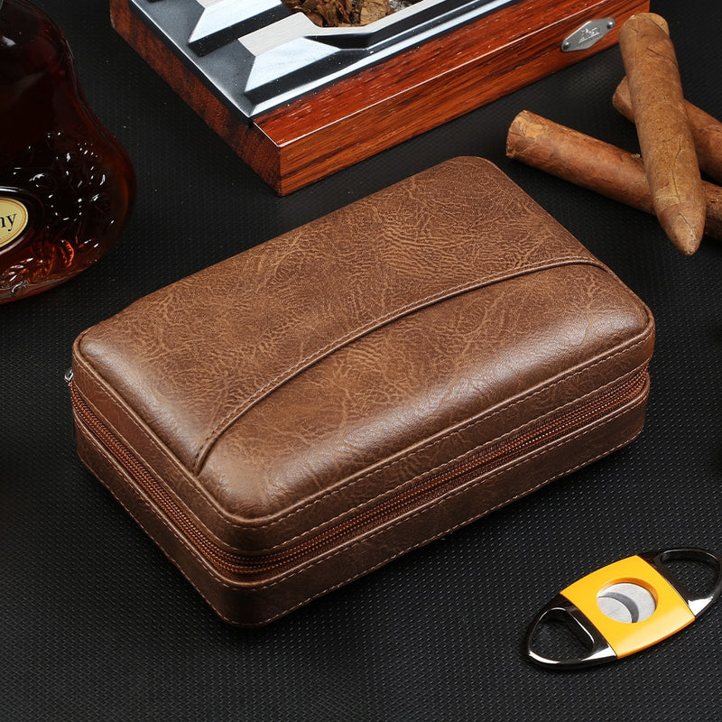 GALINER Cigar Humidor Case Charuto Cedar Wood Leather Travel Humidor Humidifier Set Gift Box (Without Lighter Cutter)