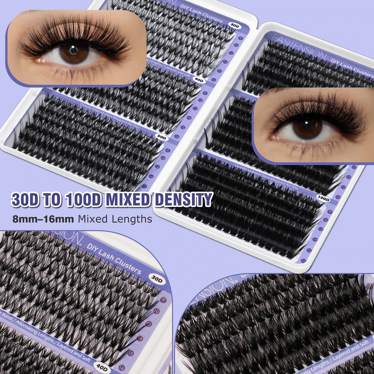 DIY Lash Extension Kit Clusters Natural Individual Eyelashes Kit 8-16mm Mixed with Bond and Seal Wispy Natural Mange Lashes