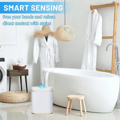 Smart Motion Sensor Trash Can, 2.6 Gallon Small Touchless Pop-Up Bin, Space Saving Waste Basket for Bathroom, Kitchen, Dorm & Bedroom, White